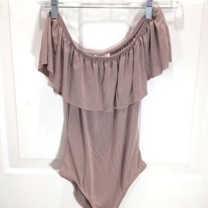 Full Tilt Sz XS Beige Body Suit with Top Ruffle.